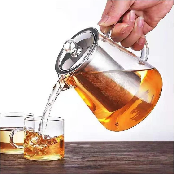 Teekanne Borosilikatglas Teesieb Transparent Runden 1300ML Neu – Bild 7