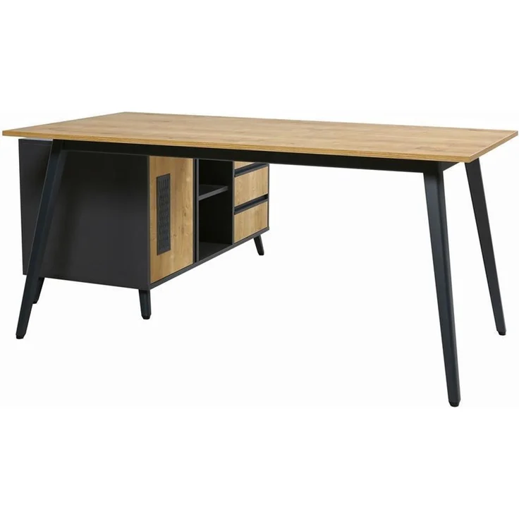 Schreibtisch Shift, 160 cm, inkl. Anbau rechts o. links montierbar, Saphir Eiche Dekor/Anthrazit – Bild 6