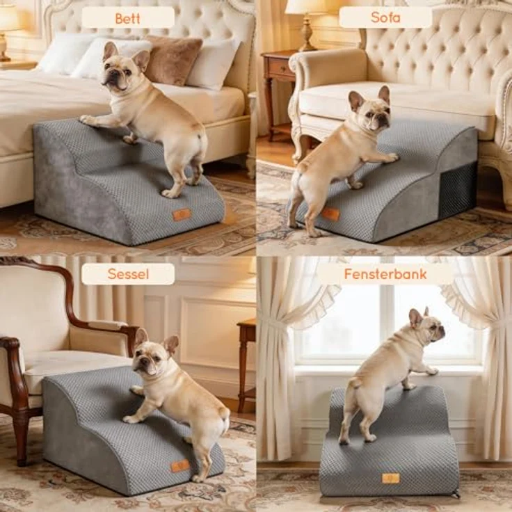 HEVOL Hundetreppe für Kleine Hunde – 2-Stufen Haustiertreppe mit Waschbarem Bezug, Abnehmbar und Tragbar, Inkl. Fusselrolle – Bild 7