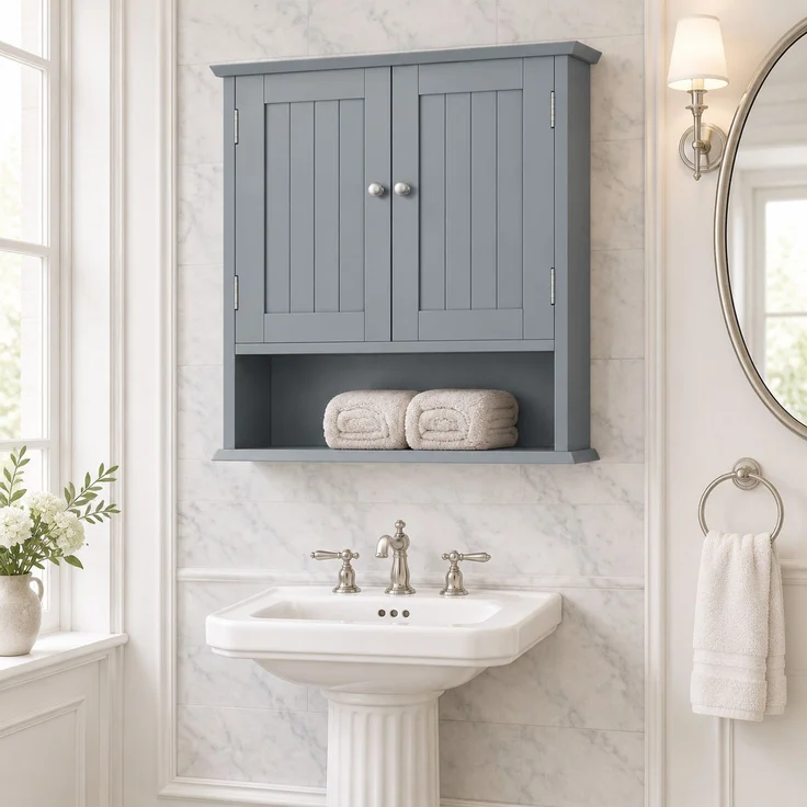 Badezimmerschrank 54,6 x 19,8 x 60 cm zur Wandmontage mit verstellbaren Einlegeböden – Bild 2