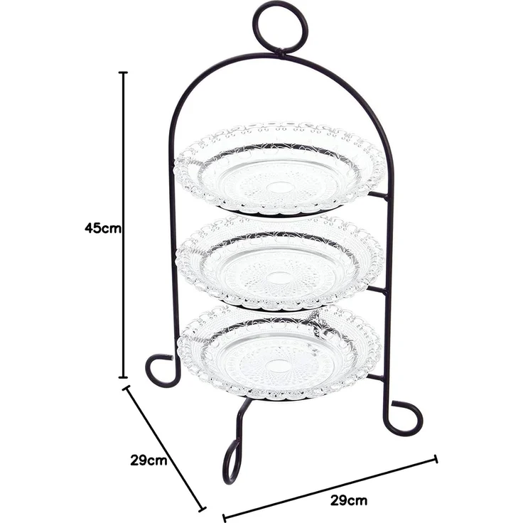 Dekoleidenschaft Etagere aus Metall schwarz, 3-stöckig mit Glastellern, Gebäcketagere, Metall, (4-tlg), 3-stufig, Obstetagere, Tortenständer, Gebäckständer – Bild 6
