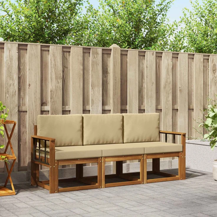 vidaXL Outdoor-Sofagarnitur 3 stk. 3-Sitzer Natur und Beige 3365951 – Bild 1