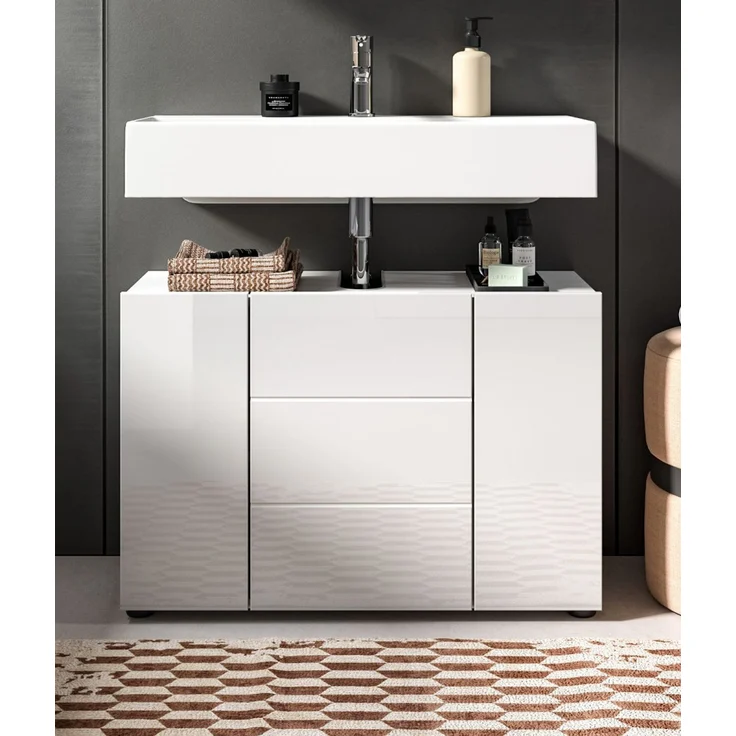 Waschbeckenunterschrank Larik in weiß Hochglanz 80 cm – Bild 2