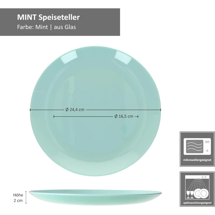 MamboCat Speiseteller 6er Set Mint flache Speiseteller aus Glas 24,4cm Grillplatte – Bild 6