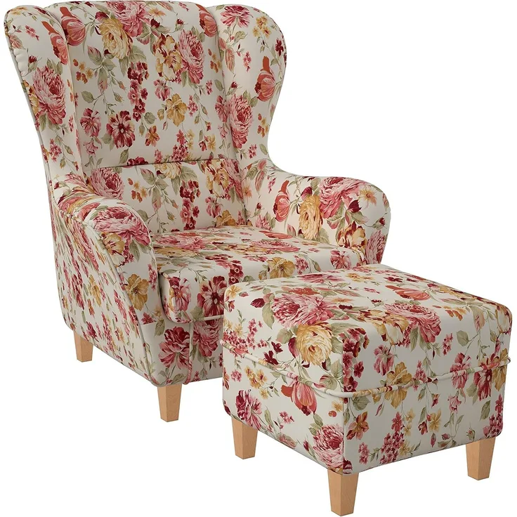 Supellex Sofia Ohrensessel mit Hocker | Design Pfingstrose