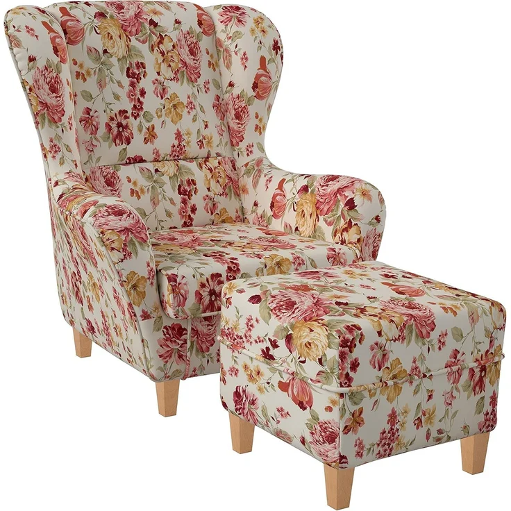 Supellex Sofia Ohrensessel mit Hocker | Design Pfingstrose – Bild 1