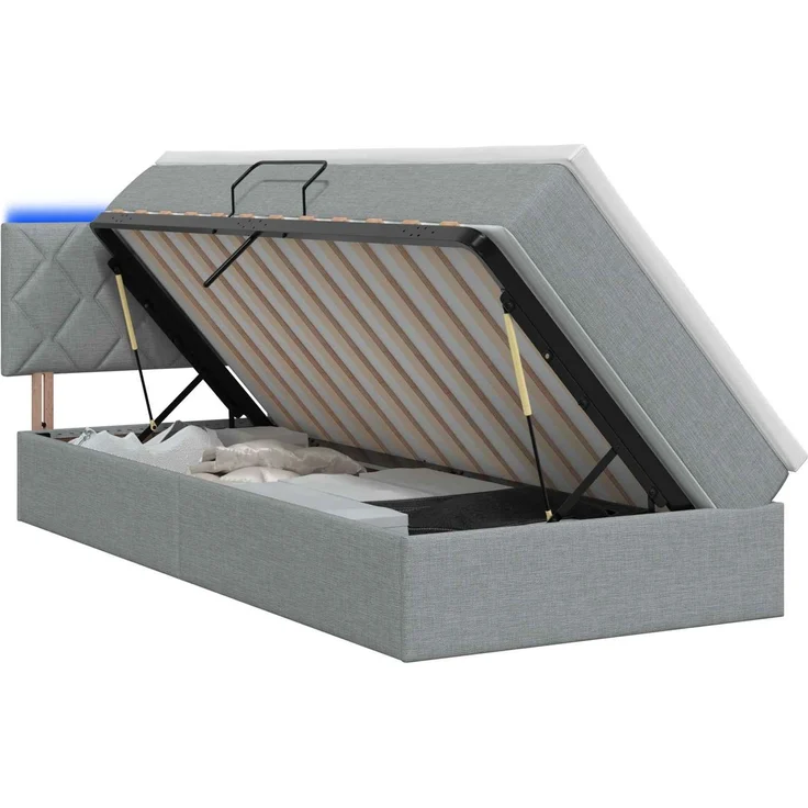 vidaXL LED-Speicherbett mit Matratze Hellgrau 90 x 190 cm Stoff 3459093 – Bild 2