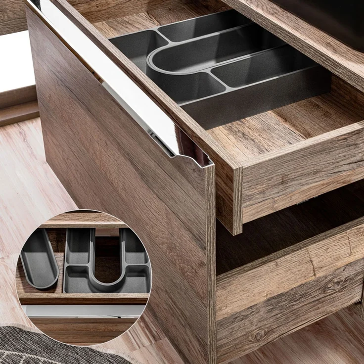 Badezimmermöbel Waschtisch-Unterschrank Set 60cm PUEBLA-56 Vintage Oak Eiche, 40cm Keramik-Waschbecken, 2 Softclose-Schubkästen, B/H/T 60,4/62,5/46 cm – Bild 2
