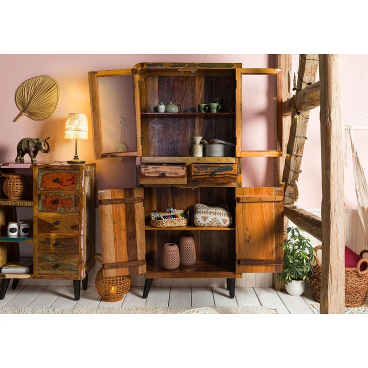 Vitrine Altholz 90x35x200 mehrfarbig lackiert SIXTIES #113 – Bild 3