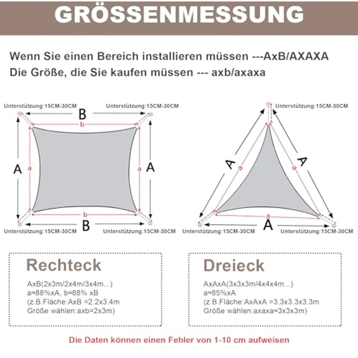 AXT SHADE Sonnensegel Wasserdicht Quadratisch 3x3 m Wetterschutz Sonnenschutz PES Polyester mit UV Schutz für Terrasse Balkon Garten-Taupe – Bild 7