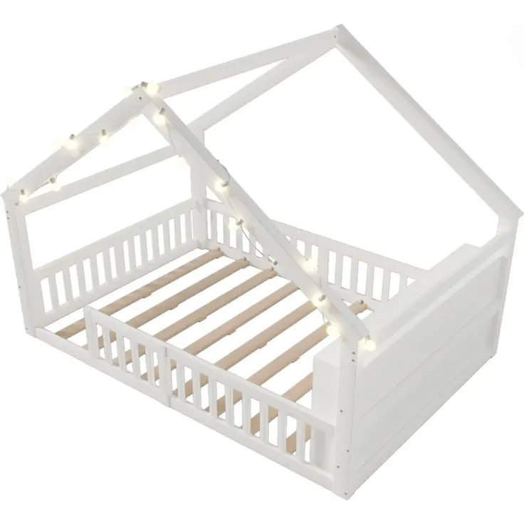 Hausbett mit Lattenrost und Rausfallschutz, 140x190cm, Kinderbett, Jugendbett, Einzelbett, Kiefer – Bild 7