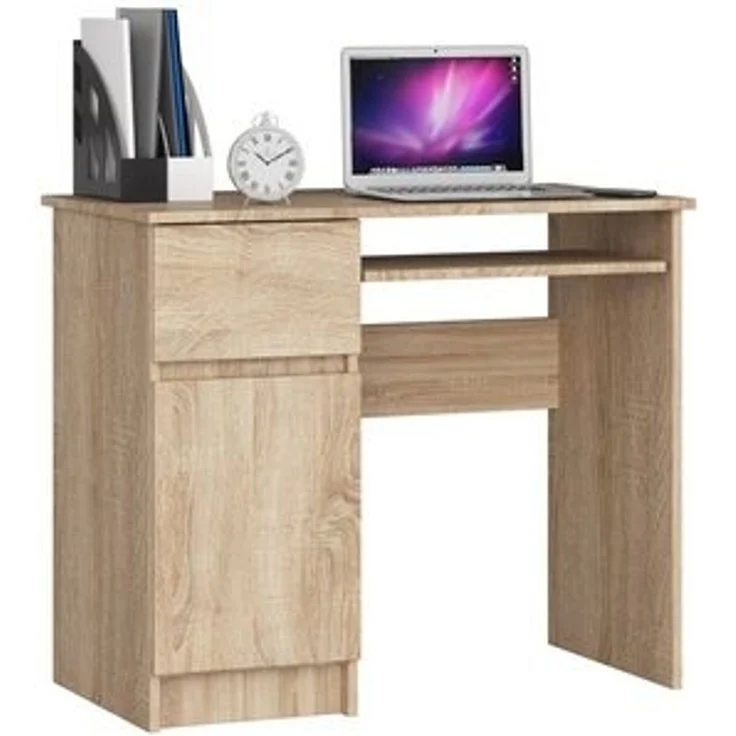 Home Collective Computertisch Schreibtisch Bürotisch Gaming Tisch mit ausziehbarer Tastaturablage, mit 1 Schublade und 1 Tür links, 90 x 50 x 77 cm, Sonoma Eiche – Bild 6