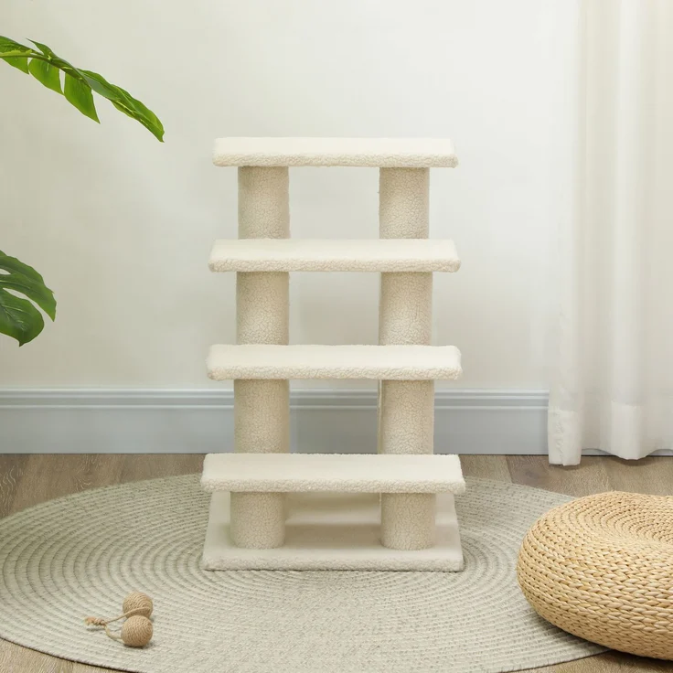 JARDJ Tiertreppe für Hunde und Katzen 4-Stufen Plüsch Beige 63,5x43x60cm ideal für ältere Tiere – Bild 8
