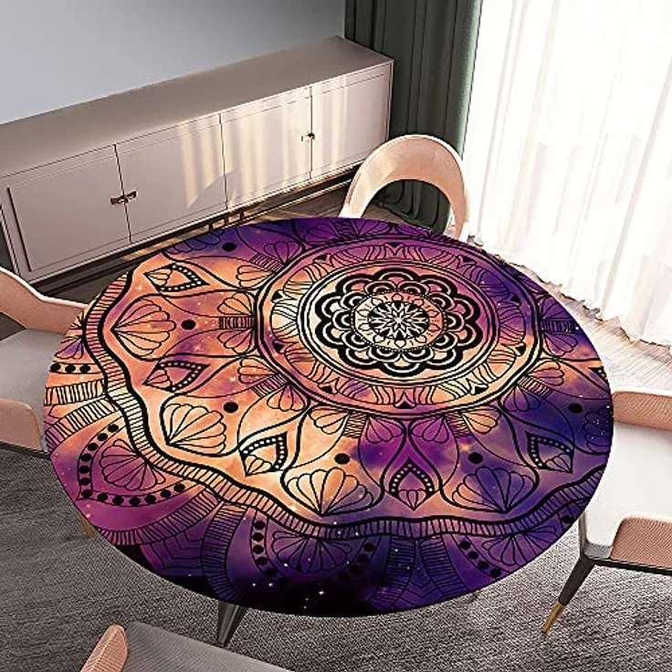 FANSU Runde Tischdecke Garten Abwaschbar, 3D Motiv Serie Polyester Fleckschutz Tischdecken Größe wählbar für Gartentisch, Outdoor in Kiche, Haushalt & Wohnen (Sternenhimmel lila,90cm) – Bild 3