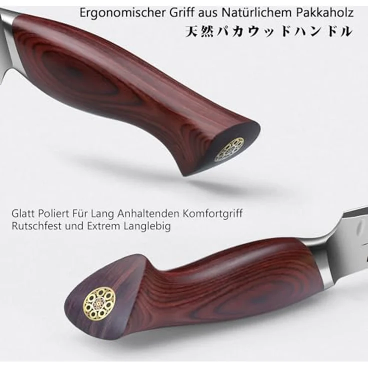 SHAN ZU Fleischmesser 30cm, Japanisches Tranchiermesser für Fleisch & Schinken, Metzgermesser mit 10 CR15Mov hoher Kohlenstoff -Edelstahl -Scharfe und ergonomische Pakkawood -Griff - Okinawa -Serie – Bild 5