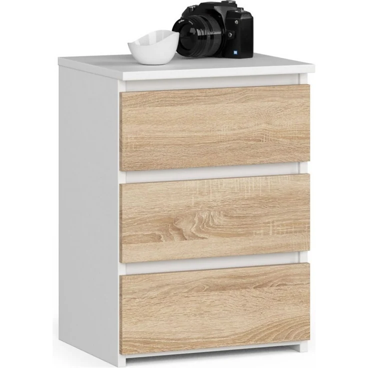Home Collective Kommode 40 cm breit Holz Highboard Sideboard für Flur Schlafzimmer Wohnzimmer (Mehrzweckschrank Schrank schmal Kommode Schlafzimmer mit Schubladen), Kinderzimmer Organizer, 57 cm hoch mit 3 Schubladen weiß-sonoma Eiche – Bild 1