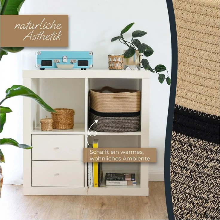 HMF Aufbewahrungskorb Aufbewahrungskorb mit verlängerten Griffen, Korb aus Baumwolle, 36 x 30 x 25 cm, Schwarz-Honig – Bild 3