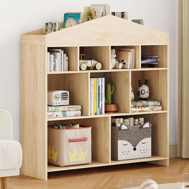 GarveeMore Kinderregal mit 15 Fächern,Burgdesign Spielzeugtruhe,103.5x30x100cm, Bücherregal Kinder,Standregal Spielzeug für Kinderzimmer,Schlafzimmer – Bild 5