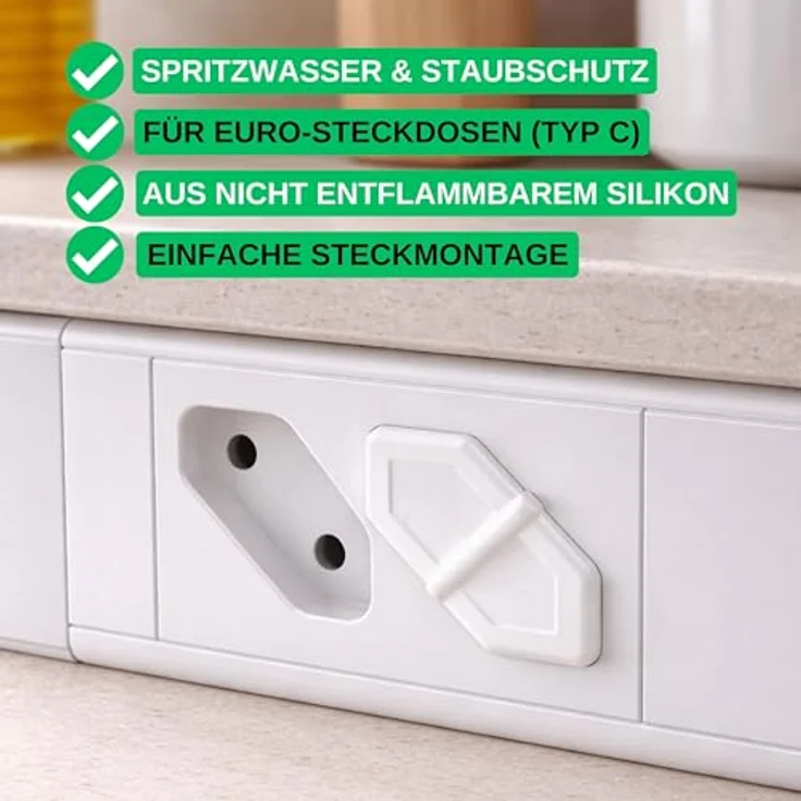 Steckdosen Abdeckung, 8 Stück, in Weiß, aus Silikon, Steckdosenschutz vor Spritzwasser, Staub, Deckel für Eurostecker Typ C Steckdose, Kappe für Öffnungen von Mehrfachstecker, Möbel Steckdosenleiste – Bild 3