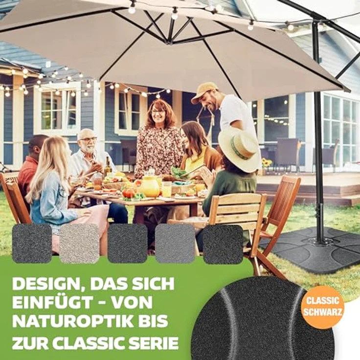 KESSER® Sonnenschirmständer 4-teilig Schirmgewicht Schirmständer für Ampelschirm Bodenkreuz 60 Liter / 80 kg befüllbar mit Wasser oder Sand Inkl. Metallverbinder Ampelschirmständer Kunststoff Schwarz – Bild 8