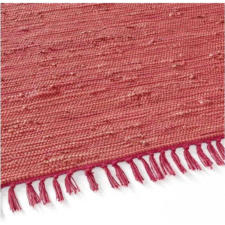 TaraCarpet Teppich Flickenteppich TaraCarpet Sylt mit Fransen, rechteckig, Höhe: 5 mm, Wohnzimmer Schlafzimmer Küchenteppich rot 160x230 – Bild 2