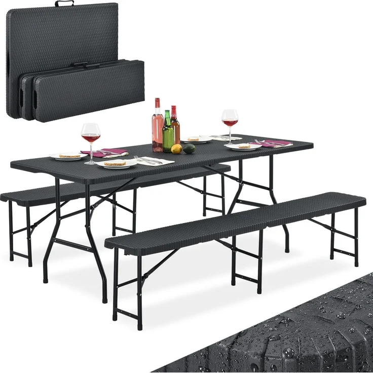 Juskys 'Bayreuth' Bierzeltgarnitur, 3-teilig, Klappbar, Kunststoff, 180 x 74 x 74 cm, Schwarz – Bild 1