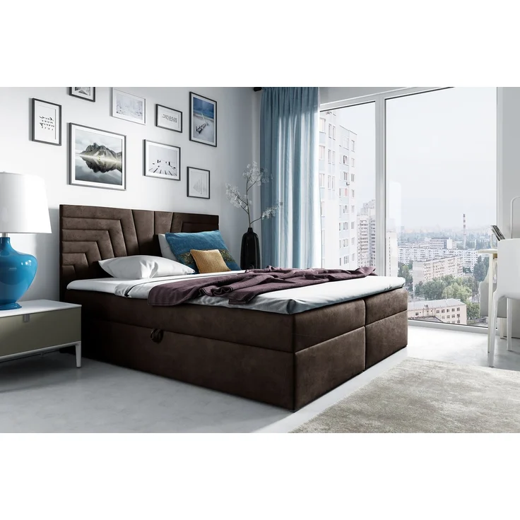 MEBLINI Boxspringbett BACALAR 200x200 cm mit Bettkasten – H4/Braun Samt Polsterbett - Gepolstert Doppelbett mit Matratze und Topper - Polsterbett mit Stauraum - Bett mit Kopfteil – Stauraumbett – Bild 1