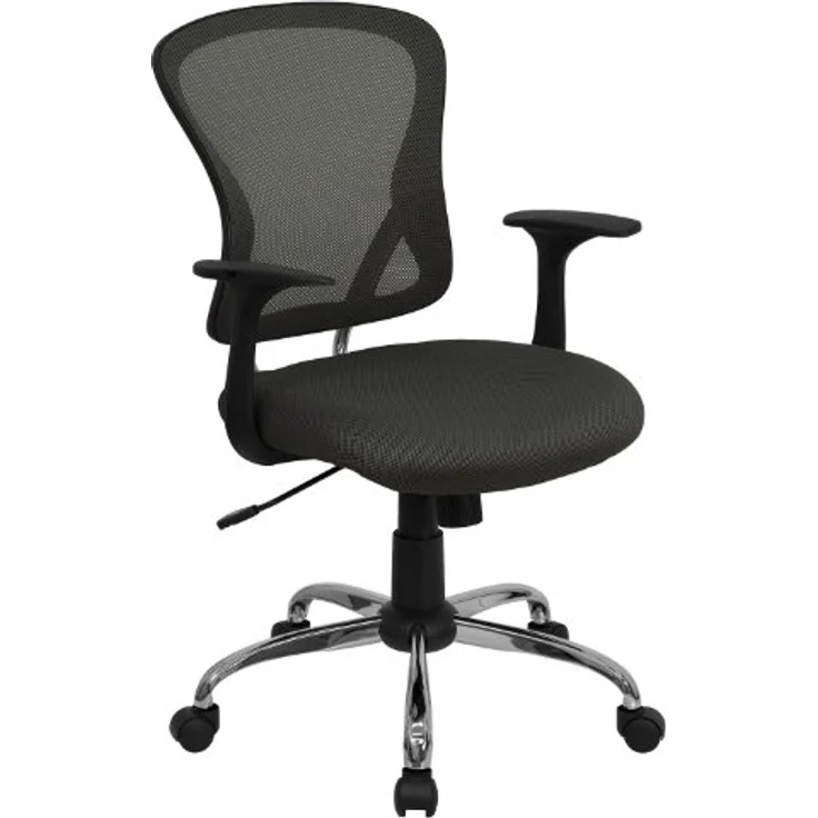 Flash Furniture Arbeitsstuhl, mittelhohe Rückenlehne, Netzmaterial, drehbar, mit Chrombasis und Armlehnen, Metall, dunkelgrau, 74 x 61 x 28 cm – Bild 2