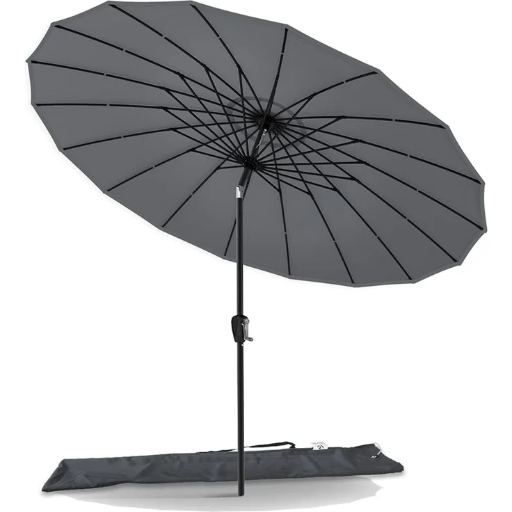 VOUNOT Shanghai Sonnenschirm 270 cm Rund mit Kurbelvorrichtung, Knickbar, Sonnenschutz UV-Schutz, Balkonschirm Gartenschirm Marktschirm mit Schutzhülle, Grau – Bild 1