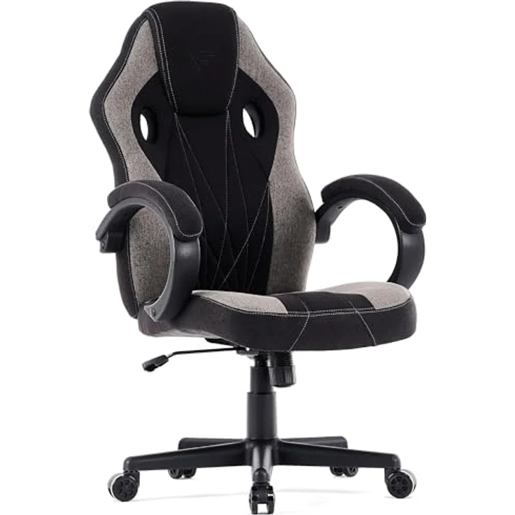SENSE7 Gaming Stuhl Prism, ergonomischer Gaming Sessel, Gaming Chair mit Wippfunktion, Gepolsterte Armlehnen, Stoff Bürostuhl bis 120kg, PC Stuhl Schwarz-Grau – Bild 2