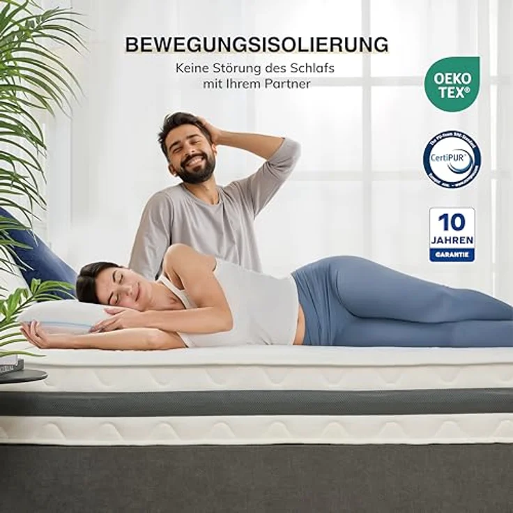EGO HOME Matratze 140x200 cm Härtegrad H3 Taschenfederkernmatratze Höhe 23 cm Ergonomische 7 Zonen Federkernmatratze 140x200 cm mit Komfortschaum und Microfaser-Bezug für Kinder und Erwachsene – Bild 6