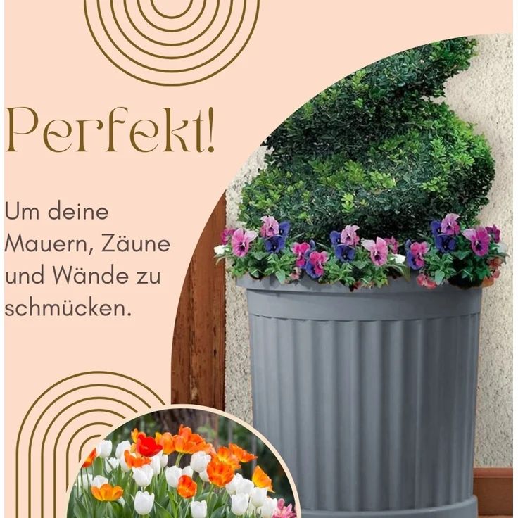 GarPet Pflanzkübel 2er Set Pflanz Kübel Halbrund Groß Outdoor Blumen Kasten Außen 50 Grau – Bild 3