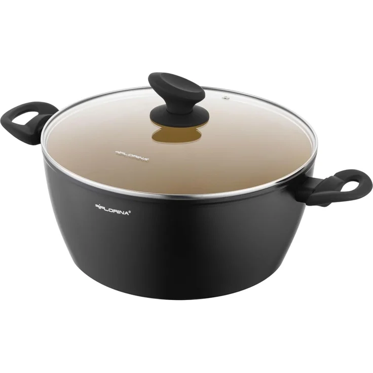 FLORINA AMVEGAN Aluminiumtopf 26 cm I 4,8L I Hohe Haltbarkeit I Glasdeckel I Olivenöl-Keramikbeschichtung I Einfaches Kochen & Spülen I Für alle Herdarten I Originales Design – Bild 1