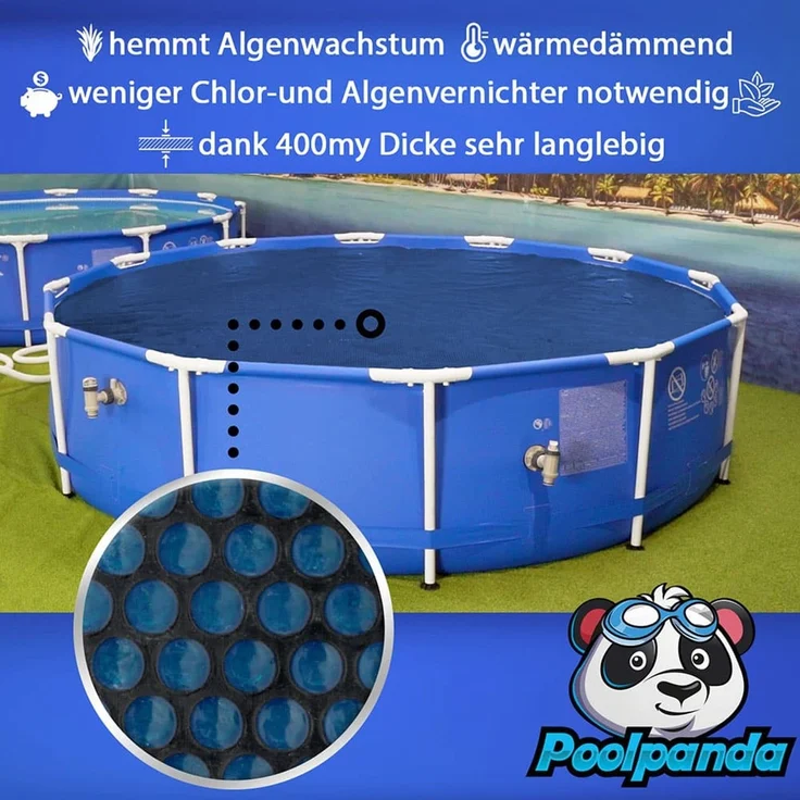 Poolpanda Pool Solarfolie Ø 457 cm Premium rund | schwarz/blau | 400 my | 12 mm Luftblasen – Bild 3