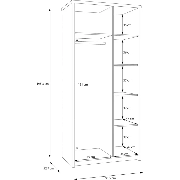 Forte EUFEMIUS Kleiderschrank 90 95, moderner Schrank mit dekorativer Fräsung, Holzwerkstoff, Dunkelbraun|Schwarz Eiche Holzdekor, 91,5 cm breit x 198,3 cm hoch x 52,7 cm tief – Bild 2