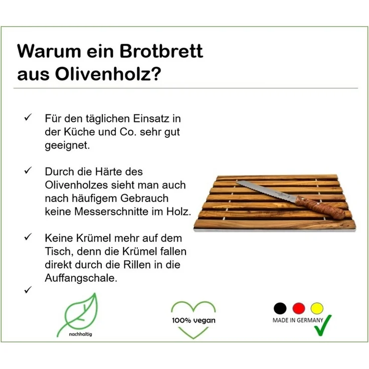 Olivenholz-erleben Brotschneidebrett Brotbrett DESIGN, (1-St), antibakterielle Wirkung – Bild 2