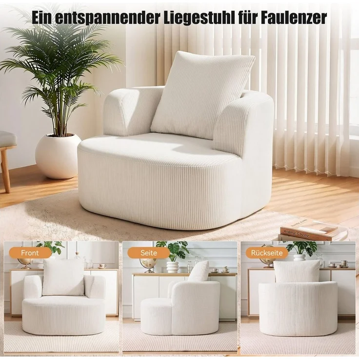 oyajia Relaxsessel Sofa aus Cord mit Armlehnen, vakuumiert, Weich und Formstabil, Für Schlafzimmer, Büro und Wohnzimmer – Bild 4