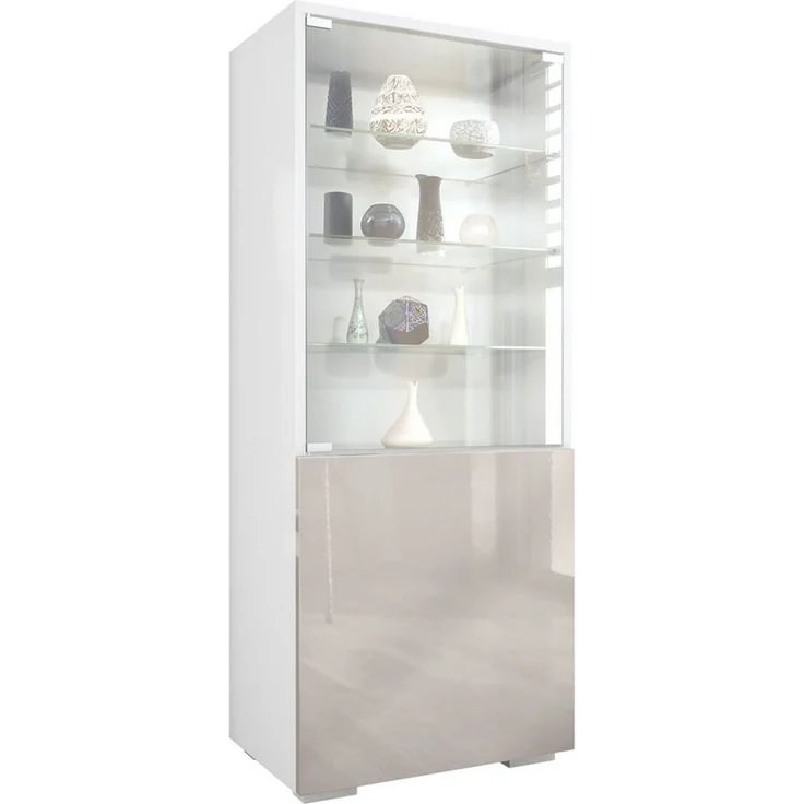 Vladon Standvitrine Granada (Vitrinenschrank, mit Glastür und Glaseinsatz) Weiß matt/Sandgrau Hochglanz (50 x 122,5 x 34,5 cm) – Bild 5