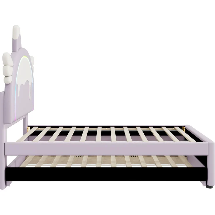 ViolettKinderbett 90x200 cm in Einhornform mit ausziehbarem Rollbett und Schubladen,Cartoon Bett violett,süßes Einhornbett mit stabilem Rahmen – Bild 10