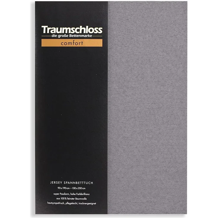 Traumschloss Spannbettlaken Comfort, Jersey, Grau, 180-200x200, 100% Baumwolle – Bild 1