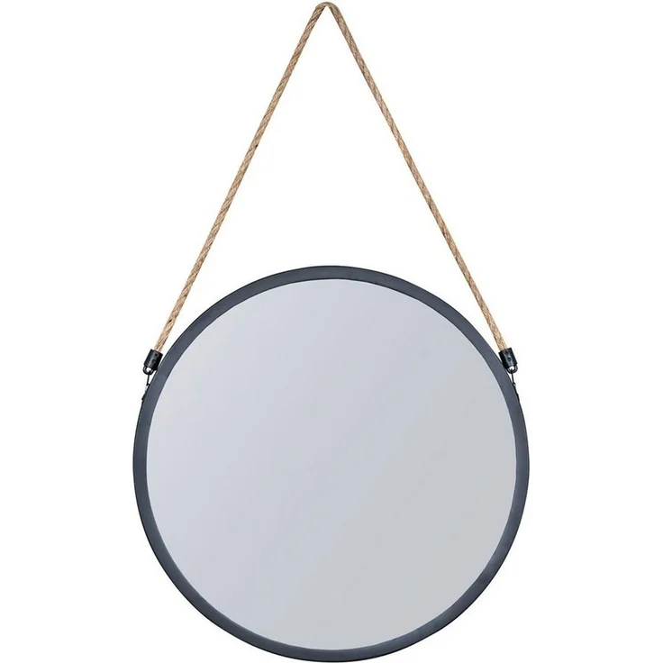 Levandeo® Wandspiegel, Spiegel 30cm Rund Schwarz Metall Jute Wandspiegel Flurspiegel – Bild 1