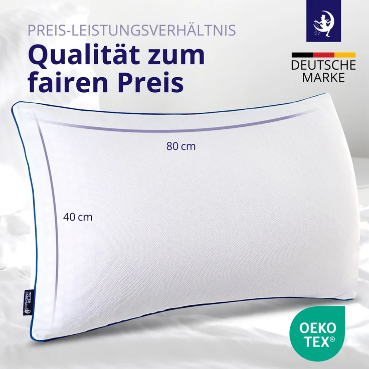 Mister Sandman Kopfkissen 2er Set Memory-Flakes 40×80 cm – Polyester Bezug, ergonomisch & atmungsaktiv, allergikergeeignet – Bild 2