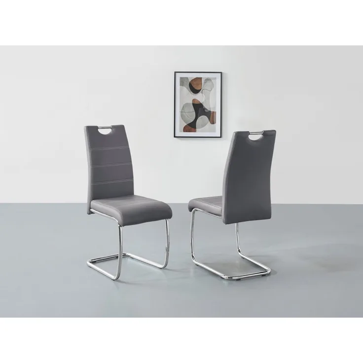 2er Set Schwingstuhl Flora - Kunstleder Grau - verchromtes Metallgestell