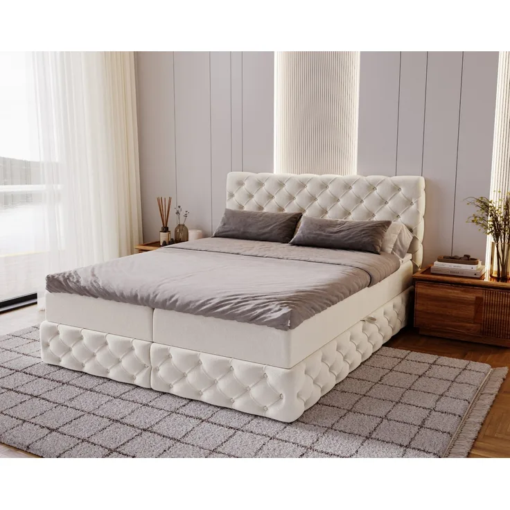 Kaiser Möbel Boxspringbett Chesterfield-Kontinentalbett Luxury Stoff Royal Velvet (Bett-Set mit Matratze und Topper), Bettkasten und Topper und Matratze