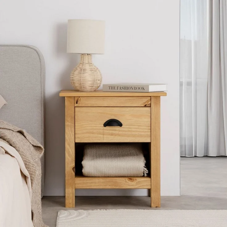 IDIMEX Nachtkommode TILLY, Nachtschrank mit Ablage und Schublade mit Muschelgriff gebeizt – Bild 1