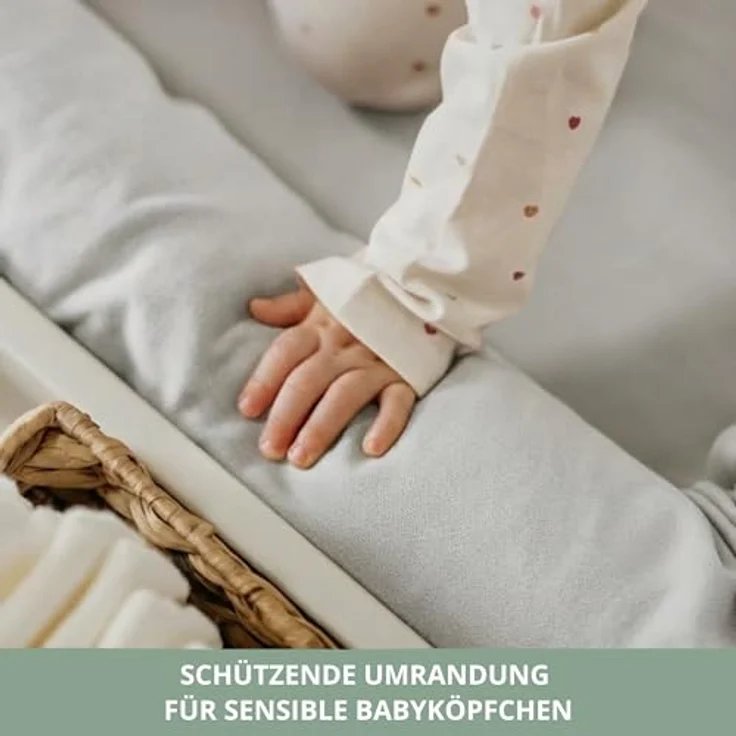 LIMMALAND Wickelauflage 76 × 79 cm mit Wickeltischumrandung – aus 100% Baumwolle, waschbar, sanfter Liegekomfort (Soft Grey, Wickelauflage) – Bild 4