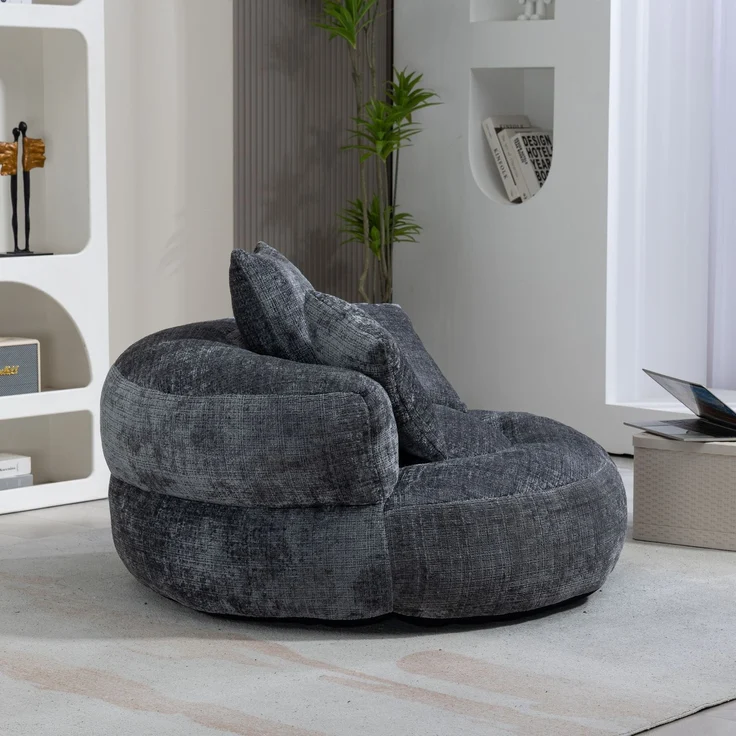 LVHOM XXL Sitzsack Chenille mit 3 Kissen, Lazy Sofa Kuschelig & Atmungsaktiv, Memory Foam Split, 108x108x52cm – Bild 9