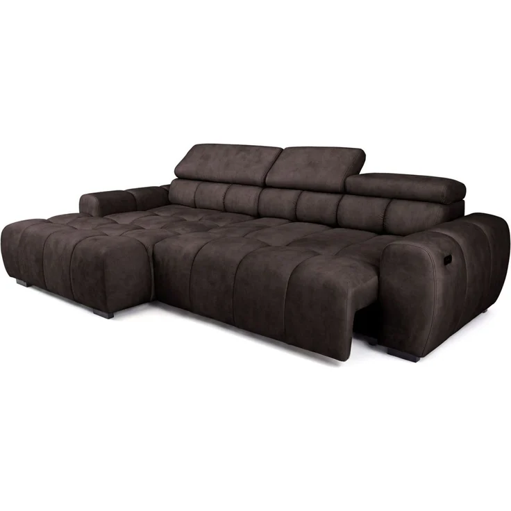 Ecksofa Schlafsofa VELUNIO RELAX in Stoff Salvador Dunkelbraun Ottomane Links – Bild 3