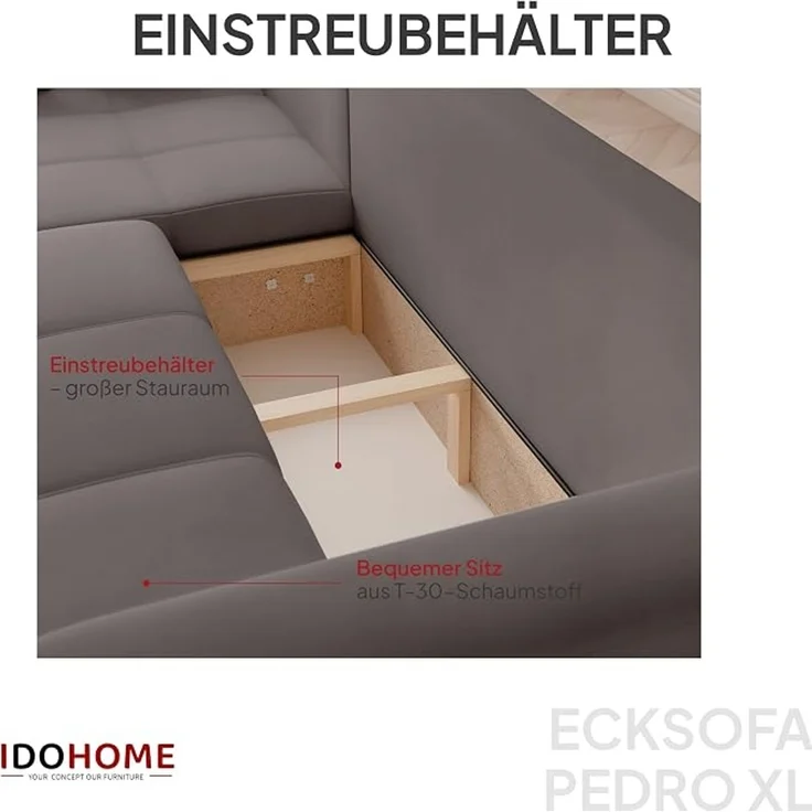 Modernes Ecksofa in L-Form mit Schlaffunktion und Stauraum; frei im Raum aufstellbar – Bild 4