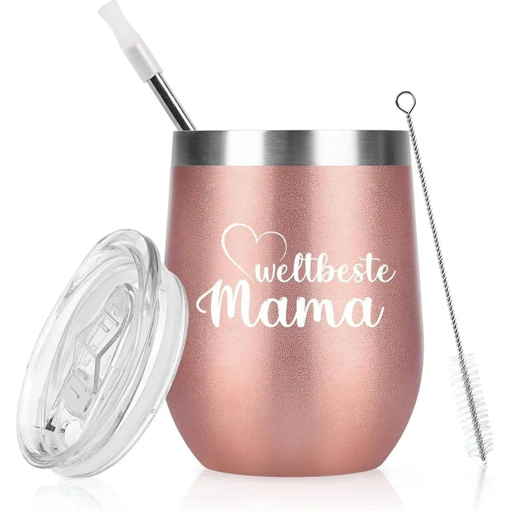 Livole Geschenk für Mama - Weltbeste Mama Thermobecher 350ml mit Strohhalm
